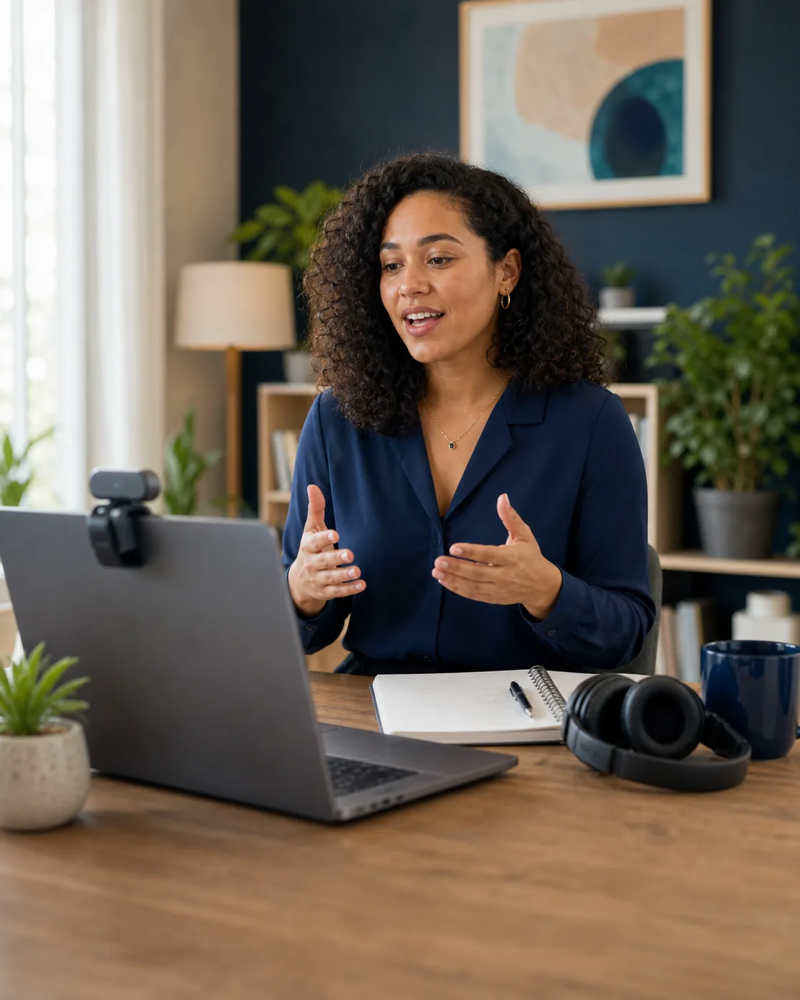 Adult learner practicing live English conversation in an online lesson